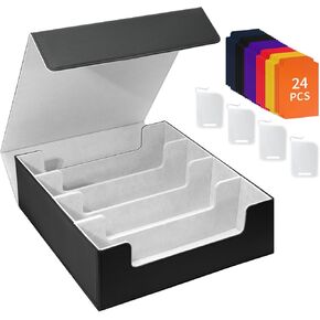 HESTECH Trading Card Storage Box, 3000+ Card Storage Box, Magnetic Closure Card Case, 4 Rows Card Storage with 4 Card Supporters & 24 Dividers, Card Organizer for MTG TCG & Sports Cards (Black Gray)