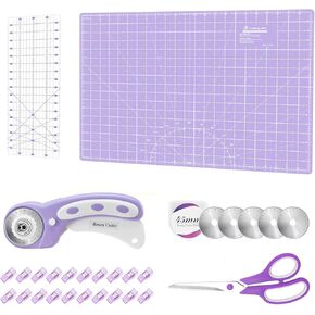Rotary Cutter Set - Quilting Kit incl. 45mm Fabric Cutter, 5 Replacement Blades, A2 Cutting Mat, Acrylic Quilting Ruler and Sewing Clips, Fabric Scissors, Ideal for Crafting, Sewing, Patchworking