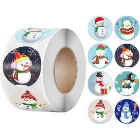 Christmas Stickers, 500 PCS 1.5" Merry Christmas Labels with 6 Snowman Patters, Round Roll Self Adhesive Seals for Xmas Favor Gift Cards Envelopes