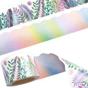 Leaves Bulletin Board Border Pastel Bulletin Decoration 36ft Two Sided Tropical Border for Classroom Decoration School Family Party Supply Decor