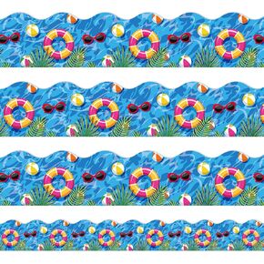 32.8Ft Summer Bulletin Board Border Sunglasses Swim Ring Beach Ball Die Cut Trim Border Roll for Beach Hawaiian Party Classroom Chalkboard School Decor