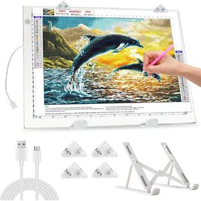 Zocelight A3 Light Pad for Diamond Painting Kit,4800Lux Super Bright 5mm Ultra Thin Diamond Art Light Board with Stand and Clip,3 Levels Dimming Light Box for Artists,Drawing,Sketching,Animation