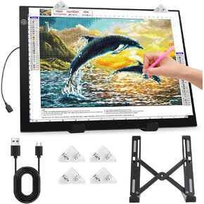 Zocelight A3 لوحة ضوئية لمجموعة الطلاء الماسي، 4800Lux فائقة السطوع 5 مم لوحة إضاءة فنية ماسية رفيعة للغاية مع حامل ومشبك، 3 مستويات صندوق إضاءة خافت للفنانين، الرسم، الرسم، الرسوم المتحركة in Kuwait