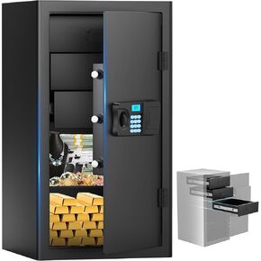 4.0 Cuft Extra Large Home Document Safe Box With 【2024NEW Removable Drawer】, Backlight Programmable Keypad, Smart Alert, Security Digital Office Safe Box For Business Money Jewelry Valuables