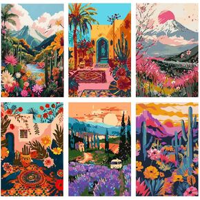 SupaDiya 6 Packs DIY Paint by Numbers Kits for Adults Beginners, Landscape Easy Acrylic Watercolors Oil Number Painting Art on Canvas for Home Wall Decor and Gift (8x12 inches)