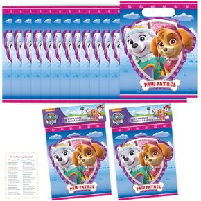 Unique Paw Patrol Party Favor Bags Set - 16 Girl Paw Patrol Goodie Bags, Checklist - Skye Paw Patrol Birthday Decorations Girl, Paw Patrol Everest and Skye Birthday Decorations