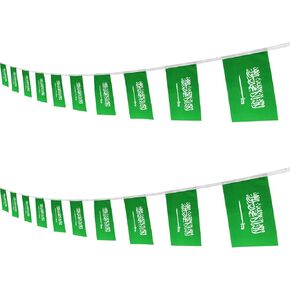 Saudi Arabia Saudi Arabian String Flag Banner, 16 ft 20 Mini Flags, 5.5 x 8.2 Inch, Polyester, Rectangular, Green