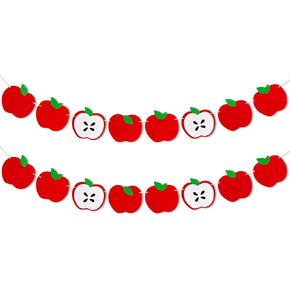 2Pcs 8.2Ft Back to School Felt Banner Cute Apple Slice Garland Red Hanging Banner for First Day of School Classroom Home Wall Decor