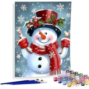 Diymood Paint by Numbers for Adults Christmas, DIY Oil Painting Snowman Acrylic Paint by Number Kits for Kids Adults Beginner for Home Elder Wall Decor 16x20 Inch