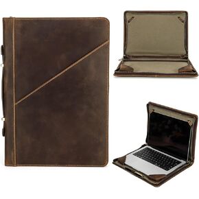 Top Grain Leather 13.3" Slim Laptop Folio Case Protector, Vintage Open Style, Fully Handmade, Compatible with MacBook Pro 13.3" MacBook Air 2022 DELL XPS 13" & Other PC, Coffee 13.3 Inch
