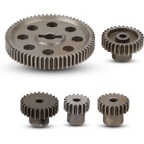 Differential Main Metal Spur Gear, 64T Main Gear and 17T 21T 26T 29T Motor Gear RC Metal Spur Diff Differential Main Gear RC Parts for HSP 1/10 Truck Brontosaurus 94111