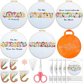 Crowye 5 مجموعات مستوحاة التطريز عدة للمبتدئين الكبار تحفيزية التطريز كاتب عدة الأزهار الصليب مجموعات التطريز الأطواق الموضوع الإبر للبالغين محبي الحرف اليدوية in Kuwait