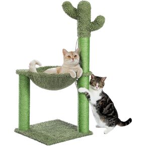 PAWZ Road Cactus Cat Tree, 33 Inchs Cat Tower with Large Soft Hammock and Fully Wrapped Sisal Scratching Post for Indoor Cats