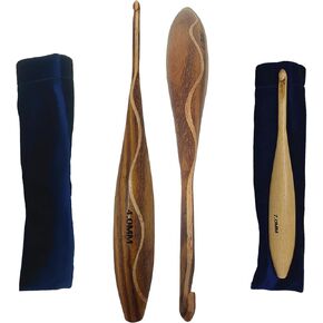 Handcrafted Wooden Crochet Hooks with Bag, 4 MM to 10 MM | Comfortable Grip | Smooth Finish & Ergonomic Design | Galaxy Indiacraft (Natural Beechwood, Set of 7)