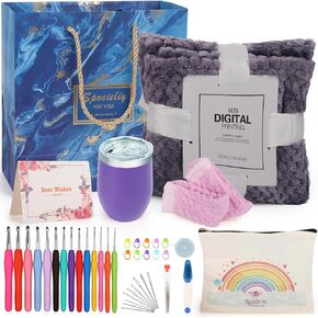 Aeelike Crochet Hooks Set, 41 PCS Crochet Kit for Beginners Adults Including 14 Sizes Ergonomic Crochet Hooks 2mm(B)-10mm(N) Warm Blanket Socks Cute Cup, Ideal Crochet Gift Kit, Purple in Kuwait