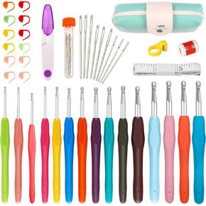 15 Sizes Crochet Hooks 41 PCS Crochet Hooks Set, 2mm-10mm Ergonomic Soft Grip Arthritic Hands with Case for Arthritic Hands, Crochet Needle Set for Beginners