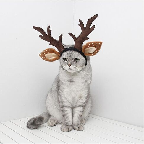 Cat Reindeer Antlers Cat Xmas Hat Pet Headbands Cat Christmas Accessories Pet Holiday Costume in Saudi Arabia