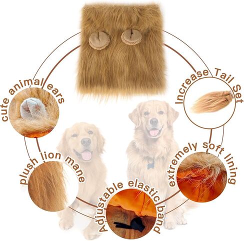 New Dog Costume Halloween Dog Costume Lion Mane for Medium and Large Dogs Realistic Lion Wig Dog Costume Supplement Lion Mane for Photoshoot Entertainment (Light Brown) Size M + Tail Set in Kuwait
