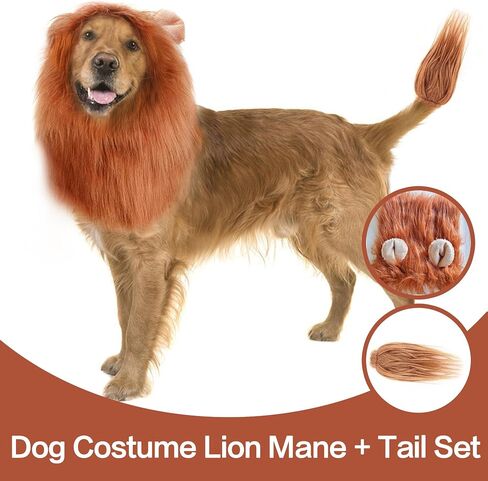 New Dog Costume Halloween Dog Costume Lion Mane for Medium and Large Dogs Realistic Lion Wig Dog Costume Supplement Lion Mane for Photoshoot Entertainment (Light Brown) Size M + Tail Set in Kuwait