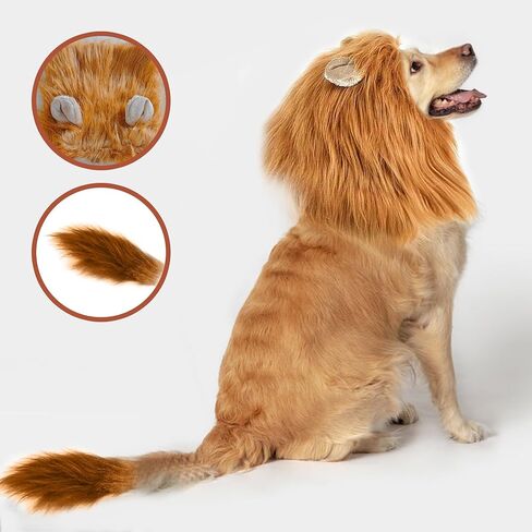 New Dog Costume Halloween Dog Costume Lion Mane for Medium and Large Dogs Realistic Lion Wig Dog Costume Supplement Lion Mane for Photoshoot Entertainment (Light Brown) Size M + Tail Set in Kuwait