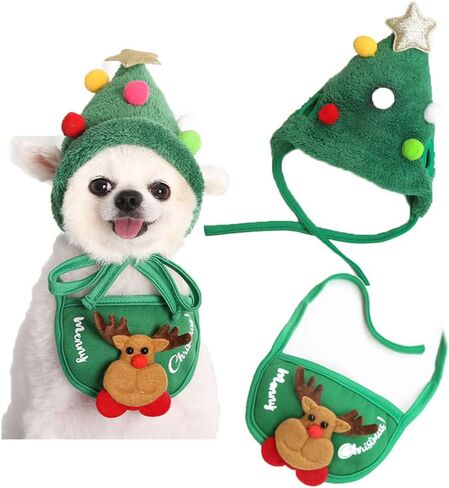 2 Pcs-Super Cute Funny Kawaii Dog Puppy Christmas Suit Hat+ Saliva Towel Tissue Dog Christmas Costume Pet Santa Outfit in Saudi Arabia