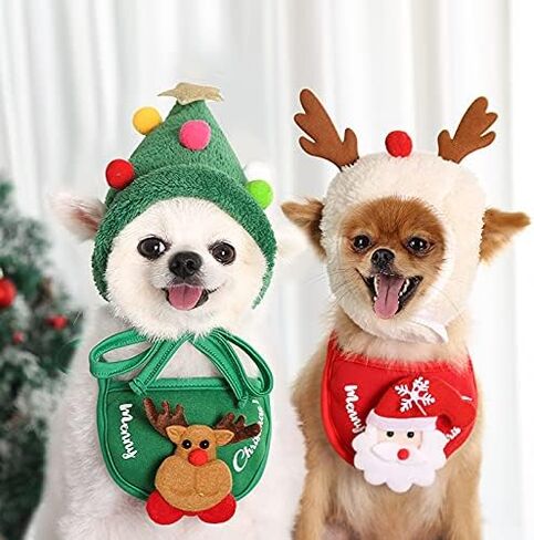 2 Pcs-Super Cute Funny Kawaii Dog Puppy Christmas Suit Hat+ Saliva Towel Tissue Dog Christmas Costume Pet Santa Outfit in Saudi Arabia