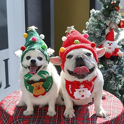 2 Pcs-Super Cute Funny Kawaii Dog Puppy Christmas Suit Hat+ Saliva Towel Tissue Dog Christmas Costume Pet Santa Outfit in Saudi Arabia