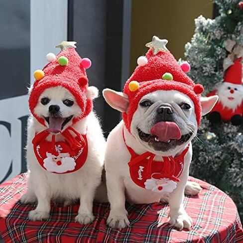 2 Pcs-Super Cute Funny Kawaii Dog Puppy Christmas Suit Hat+ Saliva Towel Tissue Dog Christmas Costume Pet Santa Outfit in Saudi Arabia