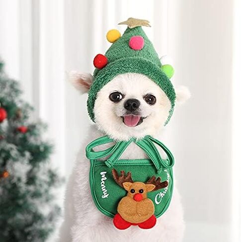 2 Pcs-Super Cute Funny Kawaii Dog Puppy Christmas Suit Hat+ Saliva Towel Tissue Dog Christmas Costume Pet Santa Outfit in Saudi Arabia