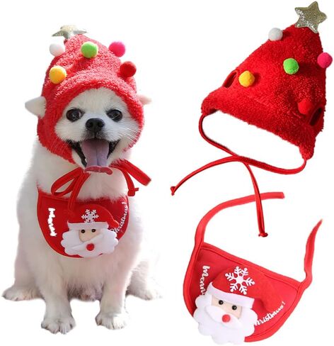 2 Pcs-Super Cute Funny Kawaii Dog Puppy Christmas Suit Hat+ Saliva Towel Tissue Dog Christmas Costume Pet Santa Outfit in Saudi Arabia