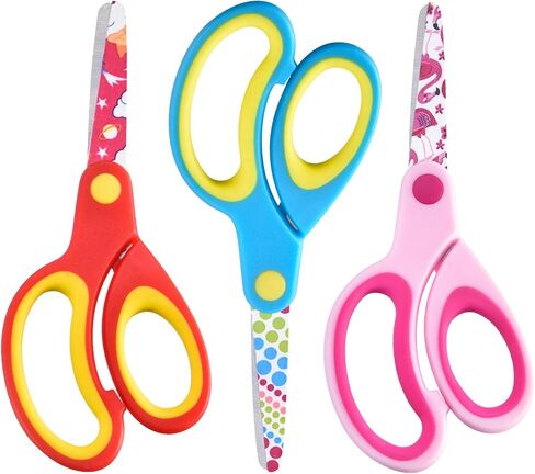 Left Handed Kids Scissors, Lefty Safety Toddler Children Scissors, Small Craft Scissors with Blunt Tip - Fun Print Blade, Great for DIY, Arts, Home, School Classroom Use, Assorted Color, 3-Pack in Saudi Arabia