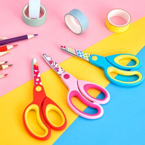 Left Handed Kids Scissors, Lefty Safety Toddler Children Scissors, Small Craft Scissors with Blunt Tip - Fun Print Blade, Great for DIY, Arts, Home, School Classroom Use, Assorted Color, 3-Pack in Saudi Arabia