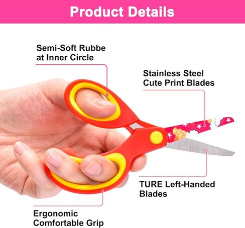 Left Handed Kids Scissors, Lefty Safety Toddler Children Scissors, Small Craft Scissors with Blunt Tip - Fun Print Blade, Great for DIY, Arts, Home, School Classroom Use, Assorted Color, 3-Pack in Saudi Arabia