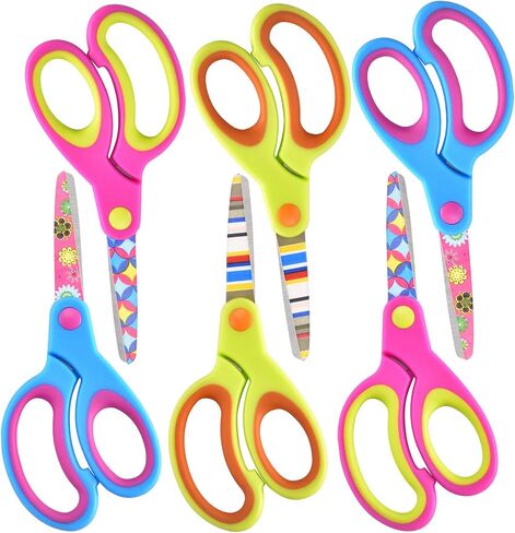 Left Handed Kids Scissors, Lefty Safety Toddler Children Scissors, Small Craft Scissors with Blunt Tip - Fun Print Blade, Great for DIY, Arts, Home, School Classroom Use, Assorted Color, 3-Pack in Saudi Arabia