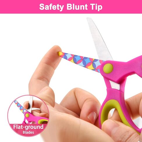 Left Handed Kids Scissors, Lefty Safety Toddler Children Scissors, Small Craft Scissors with Blunt Tip - Fun Print Blade, Great for DIY, Arts, Home, School Classroom Use, Assorted Color, 3-Pack in Saudi Arabia
