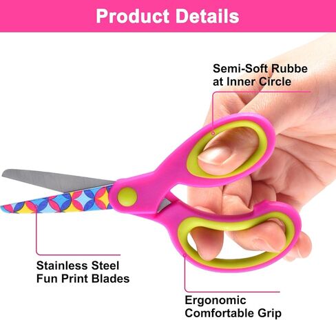 Left Handed Kids Scissors, Lefty Safety Toddler Children Scissors, Small Craft Scissors with Blunt Tip - Fun Print Blade, Great for DIY, Arts, Home, School Classroom Use, Assorted Color, 3-Pack in Saudi Arabia