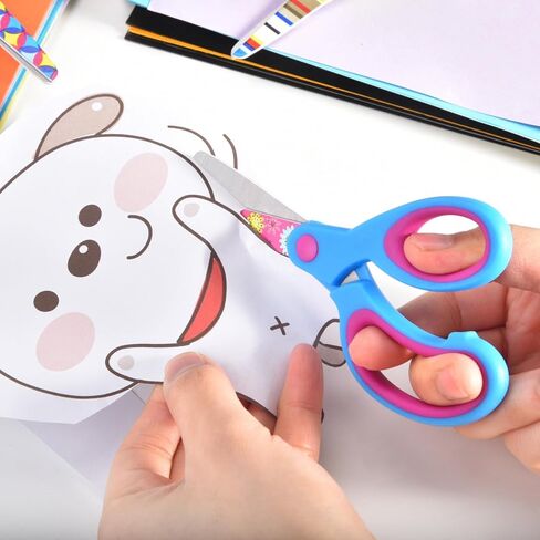 Left Handed Kids Scissors, Lefty Safety Toddler Children Scissors, Small Craft Scissors with Blunt Tip - Fun Print Blade, Great for DIY, Arts, Home, School Classroom Use, Assorted Color, 3-Pack in Saudi Arabia