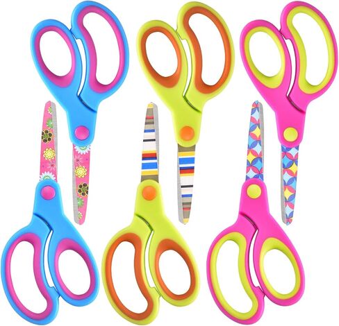 Left Handed Kids Scissors, Lefty Safety Toddler Children Scissors, Small Craft Scissors with Blunt Tip - Fun Print Blade, Great for DIY, Arts, Home, School Classroom Use, Assorted Color, 3-Pack in Saudi Arabia