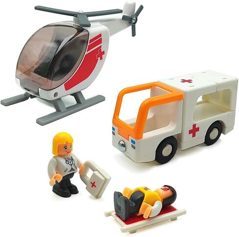 Kids Educational Wooden Train Track and Medical Rescue Vehicle Building Set, Wooden and Plastic Toys for Boys and Girls (Engineering kit) in Saudi Arabia