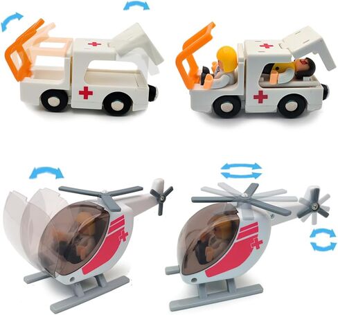 Kids Educational Wooden Train Track and Medical Rescue Vehicle Building Set, Wooden and Plastic Toys for Boys and Girls (Engineering kit) in Saudi Arabia