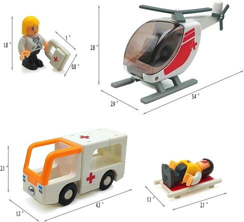 Kids Educational Wooden Train Track and Medical Rescue Vehicle Building Set, Wooden and Plastic Toys for Boys and Girls (Engineering kit) in Saudi Arabia