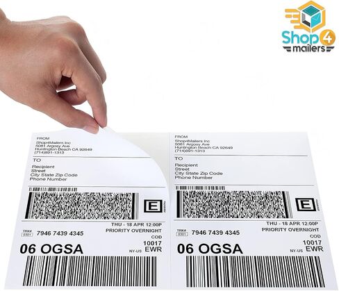 Shop4Mailers 2-Up White Permanent Self Adhesive Shipping Labels 5 ½" x 8 1/2" Easy Peel Stickers for Laser & Inkjet Printers - 100 Sheets - 200 Count Labels in Kuwait