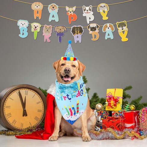 صبي الكلب عيد ميلاد سعيد راية 4 قطعة مجموعة عيد ميلاد صبي الكلب تزيين، عيد ميلاد صبي الكلب باندانا، قبعة عيد ميلاد الكلب مع ربطة عنق للكلاب الكبيرة المتوسطة الصغيرة الحيوانات الأليفة (الأزرق) in Kuwait