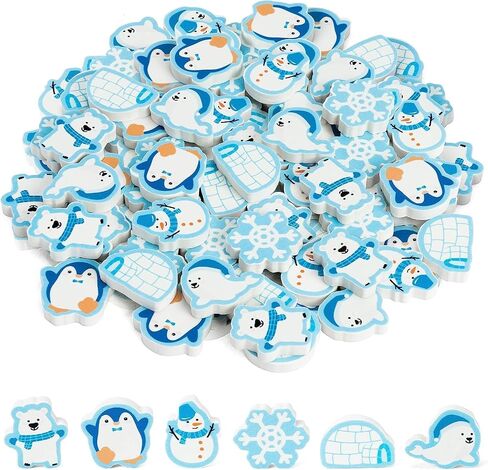 Haooryx Christmas Winter Owl Erasers - 60pcs Cute Owl Mini Erasers Bulk Kids Novelty Winter Owl Pencil Erasers Cartoon Animals Desk Pet Student Homework Rewards Classroom Prizes Holiday Party Gifts in Kuwait