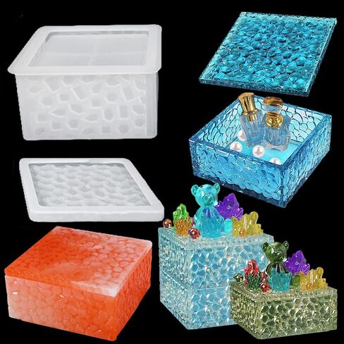 FineInno Square Storage Box Resin Casting Molds with Lid Water Ripple Stackable Box Silicone Molds Jewelry Case Epoxy Mold DIY Trinkets Organizer Candy Container in Saudi Arabia