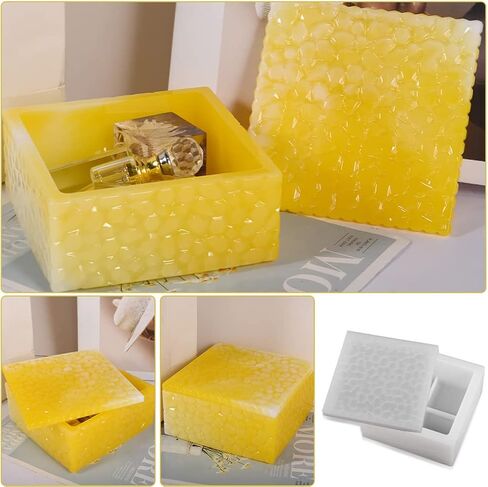 FineInno Square Storage Box Resin Casting Molds with Lid Water Ripple Stackable Box Silicone Molds Jewelry Case Epoxy Mold DIY Trinkets Organizer Candy Container in Saudi Arabia