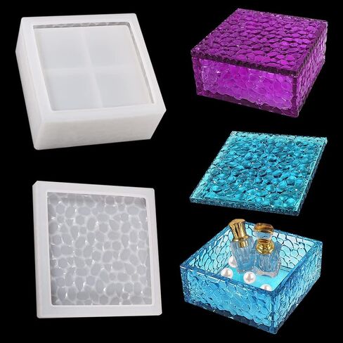 FineInno Square Storage Box Resin Casting Molds with Lid Water Ripple Stackable Box Silicone Molds Jewelry Case Epoxy Mold DIY Trinkets Organizer Candy Container in Saudi Arabia