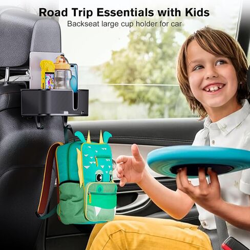 Car Headrest Cup Holder for Back Seat Organizer for Type-c/Lightning Retractable Charging Cables Multi- Hanging Snack Storage Box with Strong Hooks for Kids and Fast Charging for Travel Accessories in Saudi Arabia