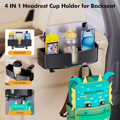 Car Headrest Cup Holder for Back Seat Organizer for Type-c/Lightning Retractable Charging Cables Multi- Hanging Snack Storage Box with Strong Hooks for Kids and Fast Charging for Travel Accessories in Saudi Arabia