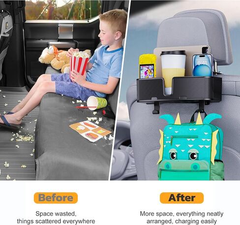 Car Headrest Cup Holder for Back Seat Organizer for Type-c/Lightning Retractable Charging Cables Multi- Hanging Snack Storage Box with Strong Hooks for Kids and Fast Charging for Travel Accessories in Saudi Arabia